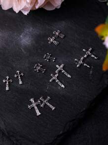 网红新款日系美甲饰品朋克风复古金属暗黑金属美甲饰品指甲装饰材料DIY合金配件 - 銀色 - 查看 8