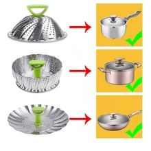 Large Kitchen Steamer Foldable Steamer Vegetable Steamer Fruit Basket - Silver - View 8
