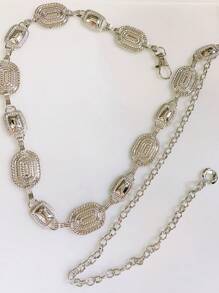 Women's Belt Chain Circle Engraved On The Chain Well Detailed Women's Accessory In High 92/120 * Category - Silver - View 3