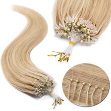 100 Strands Micro Loop Hair Extensions 16-22inch Straight Micro Link Real Human Hair Hair Extensions Invisible Micro Beads Micro Ring Hair Extensions Full Head Highlight - 彩色 - 查看 2