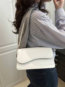 Fashionable Solid Color Asymmetrical Flip-Top Vintage Simple Elegant Shoulder Bag , Old Money , Office - White - View 2