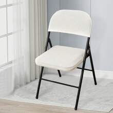 Folding Dining Chair Seat And Back Cover Set Solid Color Jacquard Stretch Chair Slipcover Home Decoration - White - View 2