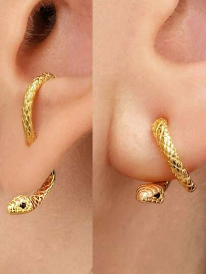 1 Par Aretes Elegantes Con Forma De Serpiente De Cobre, Varios Estilos De Uso Para Mujeres Con Estilo Ins