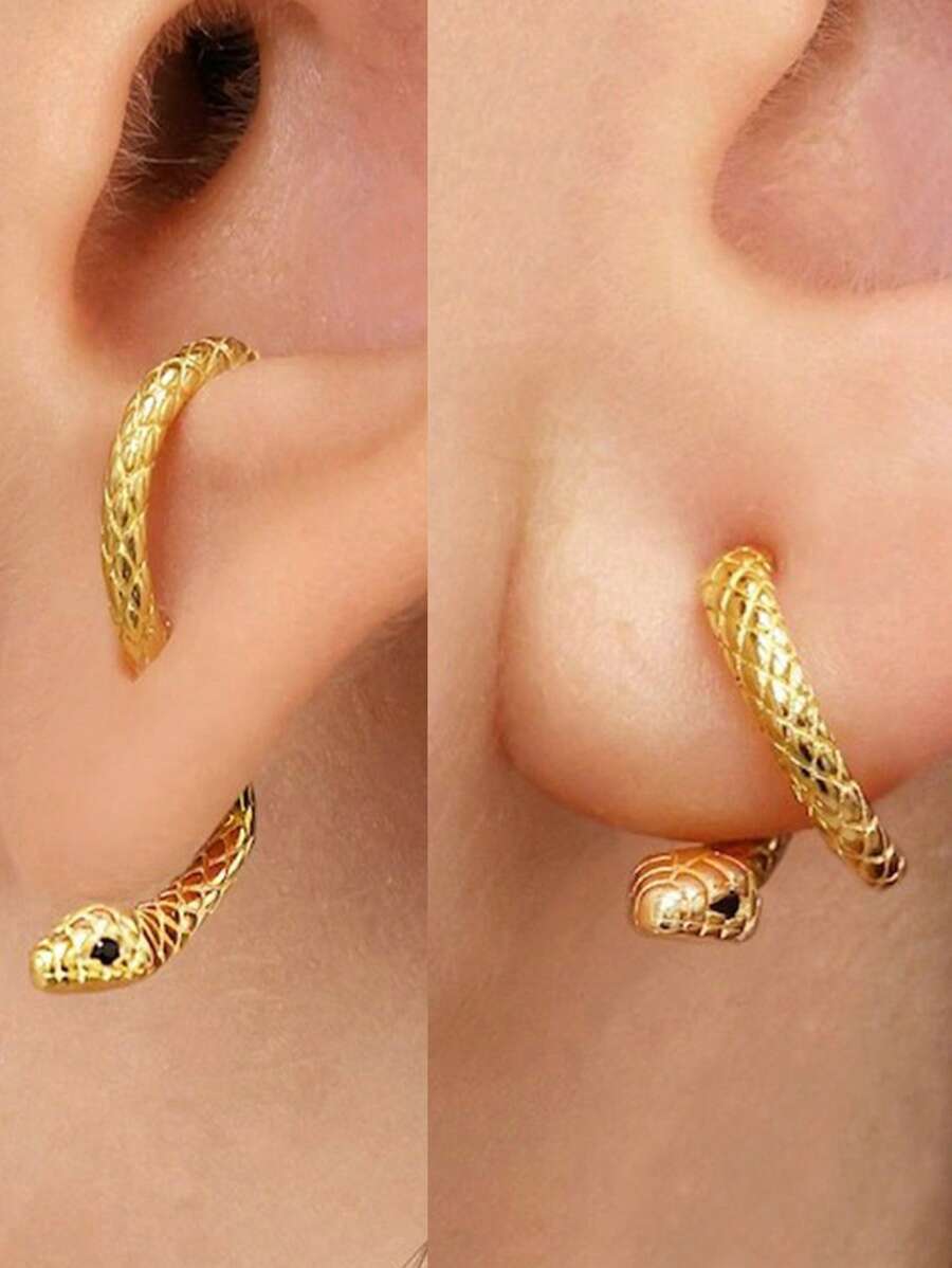 1pair Stylish Copper Snake Shaped Earrings, Multiple Wearing Styles, Ins Style Women's Ear Drop