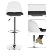 Lot de 2 tabourets de bar, tabouret de bar rembourré avec structure en acier, dossier, chaises de cuisine réglables en hauteur avec repose-pieds, tabouret de comptoir rotatif à 360° pour cuisine, salon, salle à manger - Blanc+Noir - Voir 4