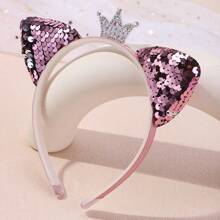 1 件全水晶小皇冠亮片猫耳头带，可爱动物派对涤纶弹力罗纹头带，适合所有季节 - 亮片皇冠貓耳朵髮箍 - 查看 12