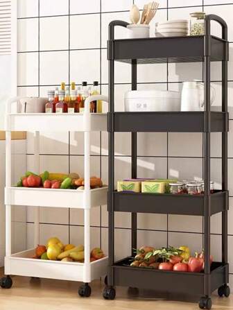 1 件畅销 3/4 层滚动储物车，厚管材质，承重能力强，适用于厨房、卧室和户外露营多层搁板，塑料设计，现代时尚架子，坚固的储物车 | 360 度旋转