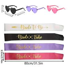 7/14pcs Bride To Be Gift Set, Polyester Bride Tribe Sashes With Heart Glasses, Bridal Shower & Wedding Party Supplies, Bridesmaid Appreciation Present - Multicolor - View 2