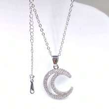 1 Set Joyería de collar y pendientes con diseño de cielo estrellado y luna, par de pendientes exquisitos chapados en plata con colgante minimalista de strass, elegante para fiestas y ocasiones