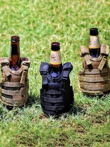 Adjustable Beer Vest Cooler - 900D Nylon Mini Molle Drink Holder With Strap For 12oz/16oz Cans And Bottles, Great For Outdoor Parties Beer Accessories