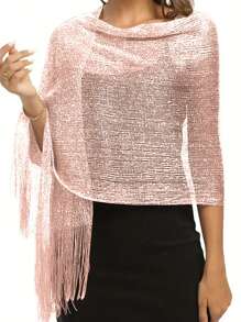 Khăn choàng kim loại lấp lánh màu hồng nhạt có khóa tròn, khăn choàng tua rua thoáng khí thanh lịch dành cho nữ, váy dự tiệc, khăn choàng ngoài - Màu Hồng baby - Xem 2