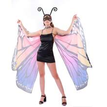 3 Pieces Per Set. Women's Butterfly Wing Shawl + Hair Hoop + Face Mask, A Halloween Costume Accessory Set. Festival Costume Accessories Including A Butterfly-Patterned Cape, An Antenna Headband, And A Lace Hollow-Out Mask. Suitable For Adult Butterfly Wing Costumes With Headpieces And Face Decorations For Christmas Parties. It Can Also Serve As A Birthday Gift, And Is Applicable For Parties, Cosplay, Stage Performances, Etc. - Purple - View 3
