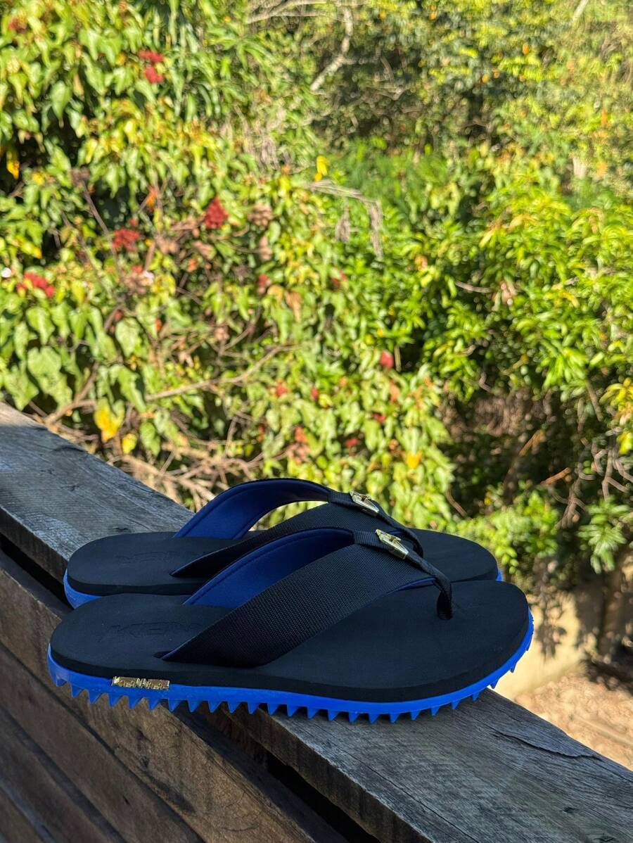 Kenner Kivah Rakka L7 Men's Casual Basic Flip Flops Tractor Sandal Everyday Side Detail - Preto/Azul - 查看 1