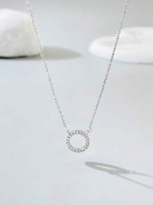 1pc Stylish Pendant Necklace For Women Made Of Sterling Silver Ring With Zirconia. It Features A Classic And Luxurious Style And Is Suitable For Daily Wear, Music Festivals, Vacations. It's Also A Perfect Gift For Girlfriends On Thanksgiving Day. - Small Circle - View 3