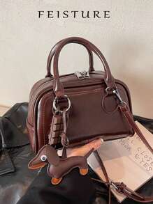 1 Pieza, Bolsa de tela Bowling de PU de estilo retro, Bolsa cuadrada pequeña de mujer con cierre de cremallera, Bolso bandolera transversal (Sigue la tienda para accesorios colgantes anudados), Adecuado para niñas, mujeres, estudiantes universitarias, nuevos profesionales y trabajadores de oficina, Muy adecuado para trabajo, negocios, ir y venir del trabajo, escuela