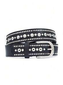 1pc Women's Rhinestone Decor Wide Leather Belt, Elegant Street Style Versatile For Jeans, Shirts, Coats, Suitable For Shopping, Casual, Holiday, Party