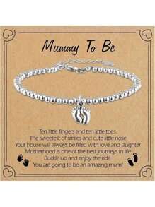 Cute Footprint Charm Bracelet, Natural Stone Round Bead Foot String Bracelet Hand Jewellery, Maternity Mum-To-Be Gift Suitable For Mother's Day, Party Gift Anniversary Gift Christmas