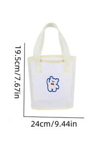 1pc Minimalist Fashion Korean Style Cartoon Transparent Net Tote Bag, Cute Small Bear Portable Handbag For Girls, Beach Bag, Mini Size - Apricot - View 5