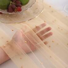 1 件珍珠雪纺桌旗，蓬松蕾丝桌饰，适合生日派对、情人节、舞会