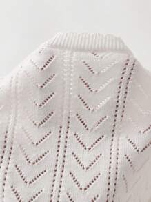 Casaco de Tricô Informal com Gola Xale para Menina, Jaqueta Leve e Curta com Recorte Vazado de Cor Sólida para Meninas - Branco - Visão 8
