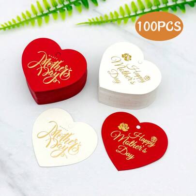 100 etiquetas con forma de corazón con el texto "Feliz Día de la Madre" en dorado para el Día de la Madre, recuerdos de fiesta y decoración de cajas de regalo