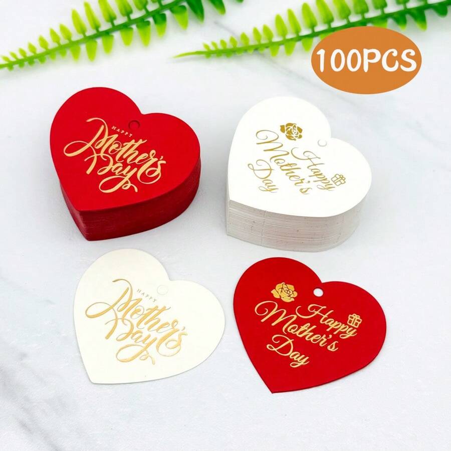 100PCS Heart Shaped Bronzing Labels With "Happy Mother's Day" Lettering For Mother's Day, Party Favors & Gift Box Decor - Multicolor - View 1
