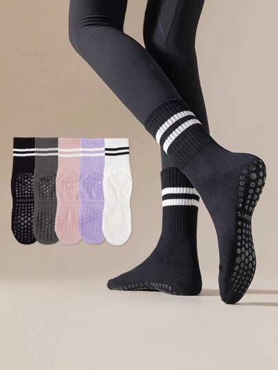 3/4/5/6 Pairs Women's Fashionable Comfortable Non-Slip Sports Yoga Socks Suitable For Indoor Fitness, Dance, Yoga