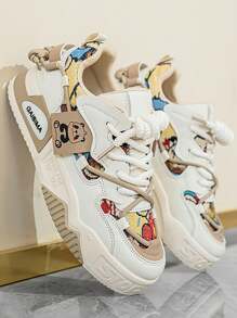 New Teddy Bear Design Khaki Women Sports Shoes, Fashion Breathable Casual Platform Sneakers, Anti-Slip Student Skateboard Shoes - Khaki - View 5