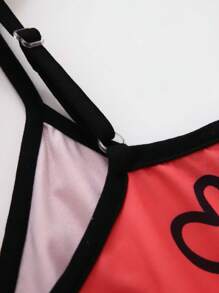Simple & Fashion Spaghetti Strap Dress With Red Background And Heart Print, Suitable For Summer - Red - View 5
