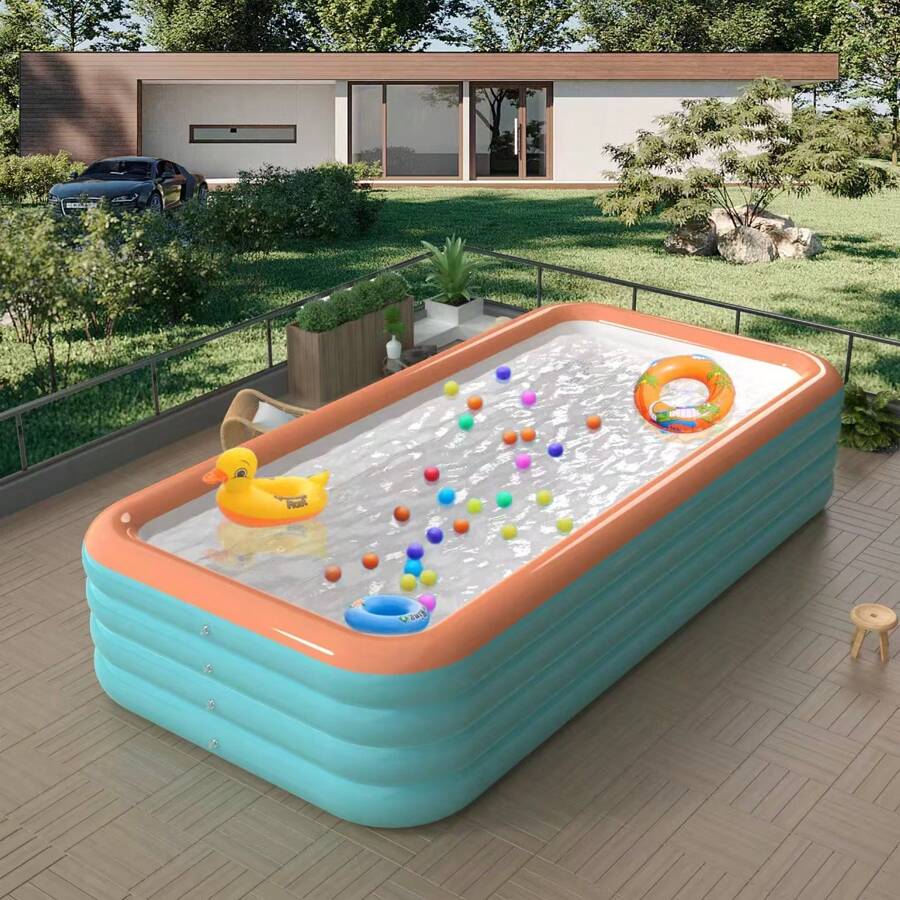 Large Inflatable Swimming Pool - PVC Material, Square 4-Ring Portable ...