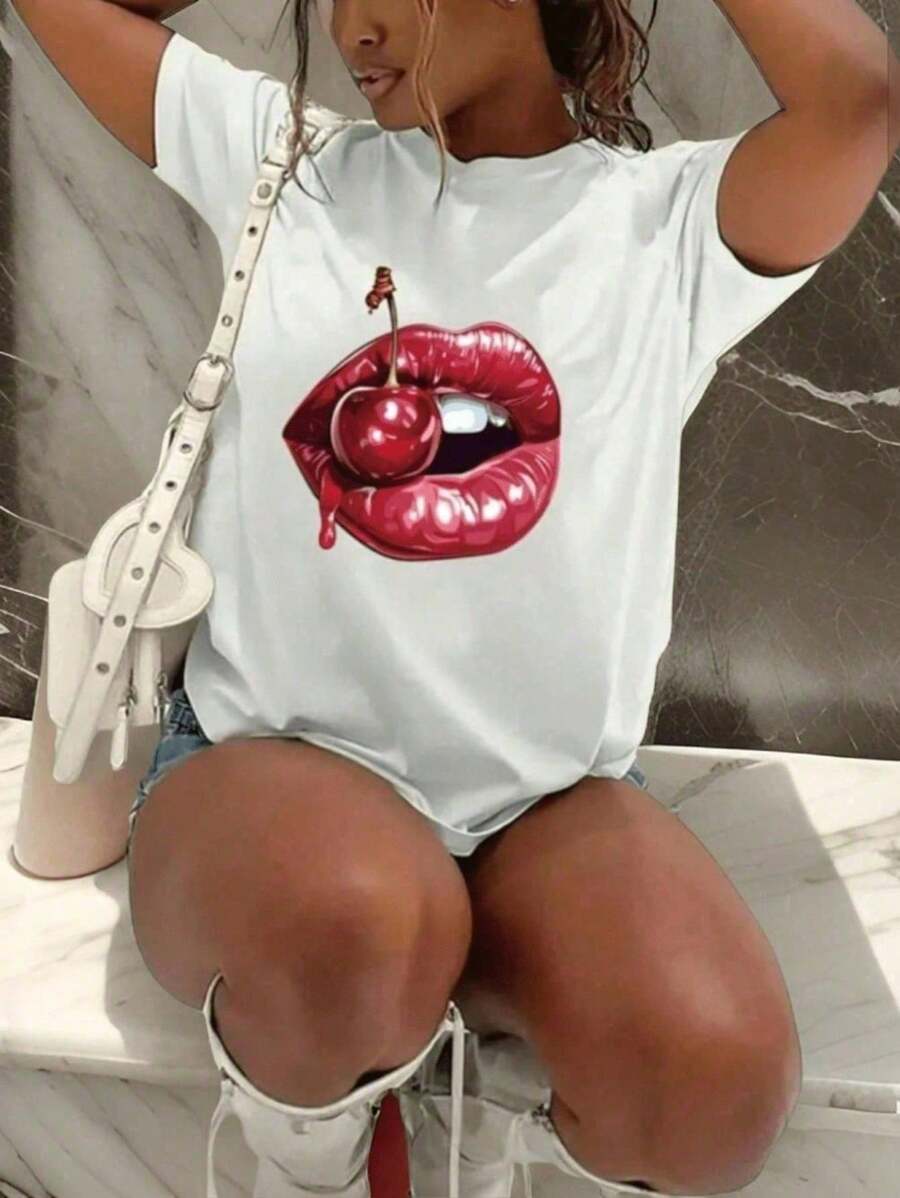 Women's Oversized T-Shirt BOCA CEREJA 100% Cotton Blouse - White - View 1