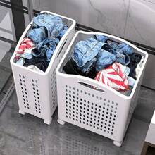 An Extra-Large Foldable Laundry Cart - A Multi-Functional Storage Basket With Wheels, A Multi-Layer Storage Rack, Heavy-Duty Mobile Linen Cart, Suitable For Dormitories And Bathrooms For Storing Dirty Clothes And Trash, Shelf Basket, Portable, Lidless Clothing Storage Solution, Suitable For Bathrooms And Balconies, Durable Plastic, Ideal Christmas Gift, Mobile Clothes Basket | Modern Laundry Basket | Easy-To-Carry Handle, Laundry Basket - White - View 6