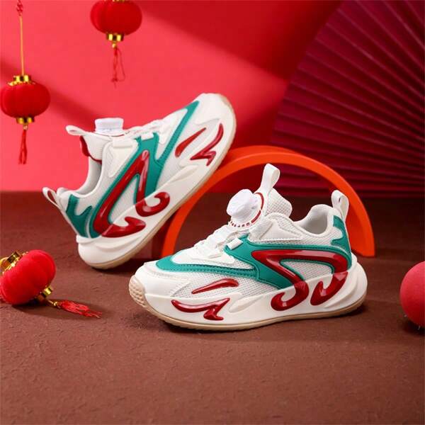 Kids Sports Shoes Boys/Girls Running Sneakers, Spring Breathable Mesh Upper, Rotating Button Closure, New Arrivals, Lightweight, Comfortable, Flexible - Suitable For Outdoor Activities And Casual Wear, School Campus