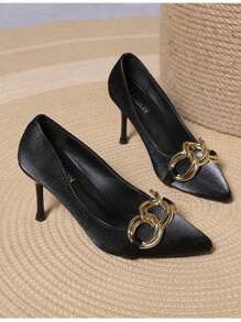 女士高跟鞋，黑色 8 厘米高跟鞋，优雅、时尚、百搭，适合户外 - 黑色 - 查看 4