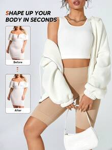 女士无缝塑身平角内裤收腹内衣瘦身塑身短裤 - 杏色 - 查看 5