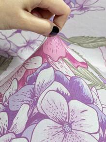 1pc Floral Print Milk Silk High Back Chair Cover, Purple Flowers, Elastic Dustproof All Season Removable & Washable For Living Room, Dining Room, Bedroom, Study