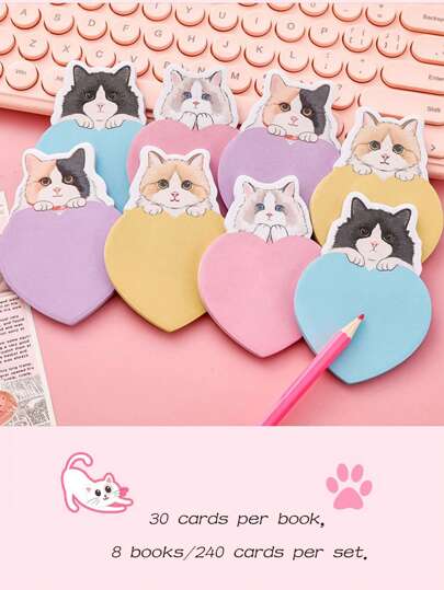 可爱卡通猫咪便签，适用于办公室和学习，方便的便签，适用于日常生活和学习、学校用品、返校