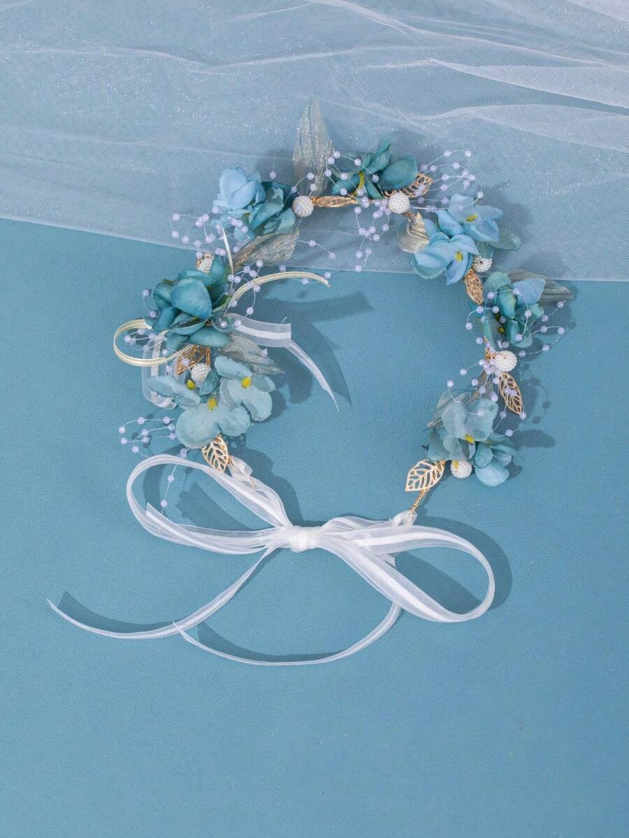 1pc Green Butterfly & Flower Design Headband, Woodland Fairy Flower Crown, Princess Birthday Holiday Gift,Wedding Hair Accessories - 綠色 - 查看 1