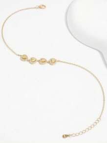 1pc 925 Silver Cute & Fashionable Goldtone Bling Bling Heart Shape Zirconia Pendant Anklet, Suitable For Women Wearing On Dates, Vacation And Daily Occasions - Yellow Gold - View 2