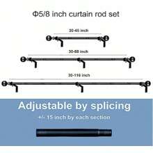 Yafa Home Fashion Adjustable Curtain Rod For Windows, 3/4 Inch Pole Single Curtain Rod With Ball Finials, All Hardware Included. (Black, 30" - 45") - 黑色 - 查看 6