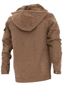 Men's Twill Jacket Coat With Hood And Pockets Lined - Rust Brown - View 2