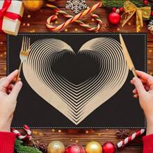 1/2/4/6/8 Manteles individuales negros simples de 12*18 pulgadas de lino rectangular con diseño de corazón, decoración para aniversario, mantel romántico de amor, decoración para festividades, boda, fiesta, cocina y comedor