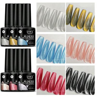 Set de 6 piezas de esmalte de uñas en gel con efecto ojo de gato cristalino, brillante, UV/Esmalte/Gel, hermoso gel de uñas con efecto ojo de gato