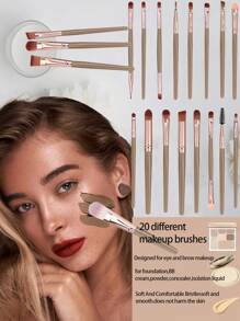 34pcs Makeup Brush Set, Including: 20pcs Makeup Brush, 3pcs Water Drop Makeup Sponge, 3pcs Triangle Powder Puff, 6pcs Mini Water Drop Makeup Sponge, 1pc Makeup Bag, 1pc Cleaning Tool, Makeup Brush Set, Mixed Makeup And Beauty Tools, Soft Bristles, Advanced Synthetic Red Powder Brush, Basic Makeup Brush