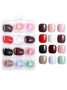 12 culori 288 buc unghii false lucioase, scurte, pătrate, acoperire completă, unghii false acrilice pentru picioare, unghii de primăvară-vară, unghii false de culoare roșu-negru pentru femei, decorațiuni pentru unghii, consumabile pentru unghii