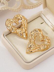 1 Pair Women Ruched Hollow Heart Shaped Stud Earrings