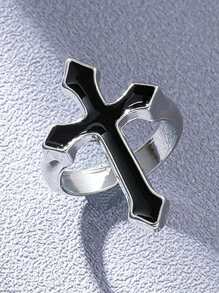 1pc Vintage Cross Alloy Ring, Unisex Punk Open Ring - Cross - View 7