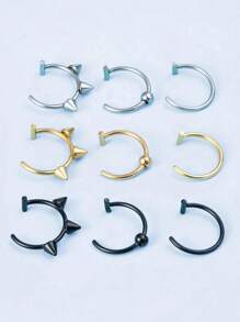 3 件/9 件不锈钢非穿孔身体首饰套装 C 型夹鼻环/唇环/耳环，男女通用，防过敏多用途日常环 - 彩色 - 查看 7