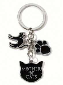 1 pieza Llavero de garra de gato diablo de moda, colgante de llavero redondo de metal, accesorio perfecto para decorar bolsos y mochilas - Negro - Ver 4