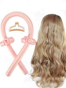 4-delige set zwarte, stevige slouchy haarkrultangen voor dames, schuimkrultang, pony-krulpad, onschadelijke grote golvende krultang, krulset zonder hitte met haarclips, geschikt voor dagelijks gebruik.